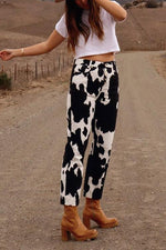 Cow Print Button Straight Leg Jeans