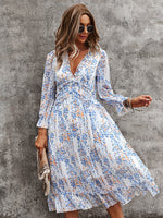 Sexy Floral Print Butterfly Sleeve High Waist Midi Dress