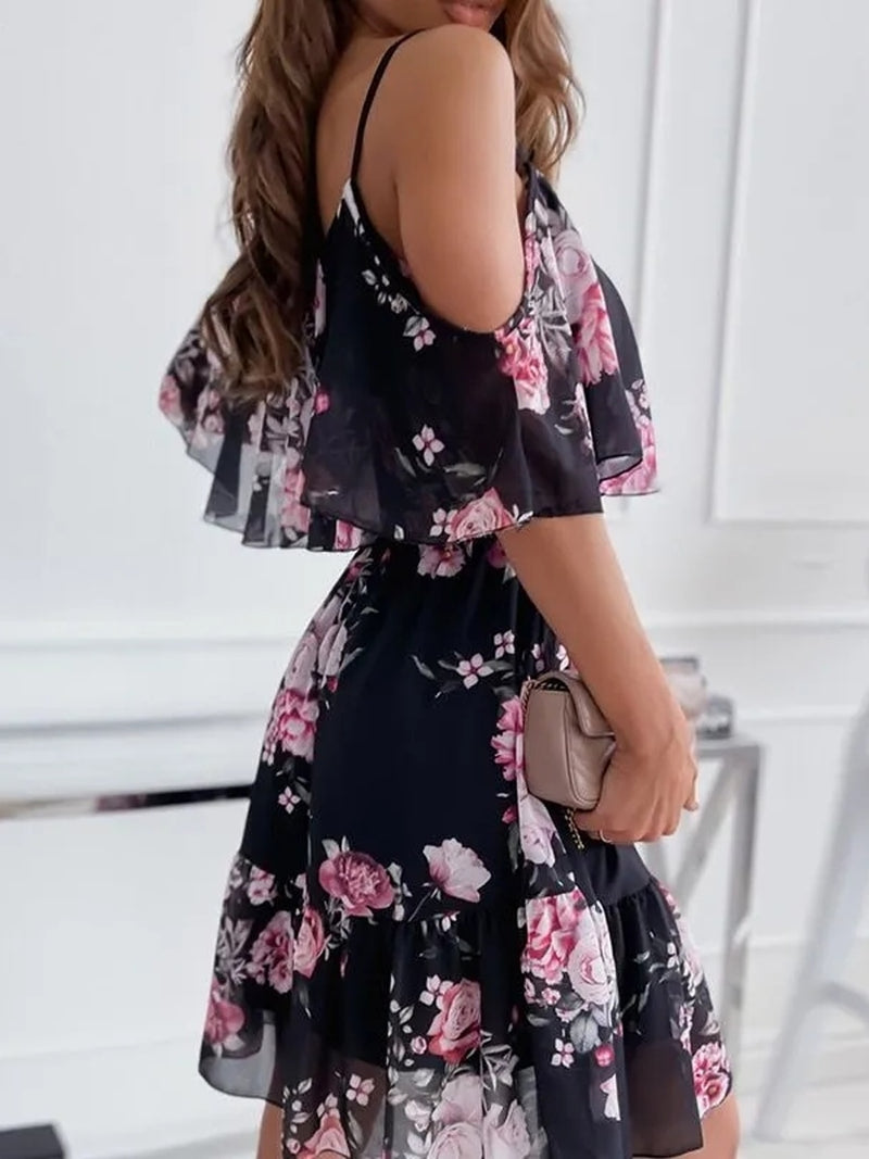 Sexy Spaghetti Strap Floral Print Mini Dress