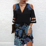 Fashion Women&#39;s Bodycon Off Shoulder V-Neck Mini Dress Sexy Summer Beach Party Vestidos Casual Loose Boho Flora Print Dresses