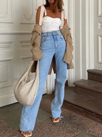 Fashion Straight Leg High Waist Baggy Denim Jean Pants