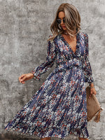 Sexy Floral Print Butterfly Sleeve High Waist Midi Dress