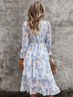 Sexy Floral Print Butterfly Sleeve High Waist Midi Dress