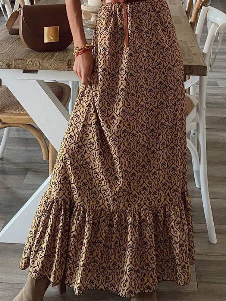 Fashion Chic V Neck Spring Summer Maxi Dress Loose Casual Ruffle A-Line Dress Elegant Floral Printed Women Half Sleeve Dresses