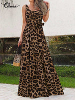 Summer Women Dress 2022 Elegant Party Sleeveless Maxi Dress Celmia Sexy Bohemian Leopard Print Vestidos Casual Swing Sundress