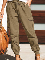 Women's Pants Solid Casual Pocket Belted Cargo Pants