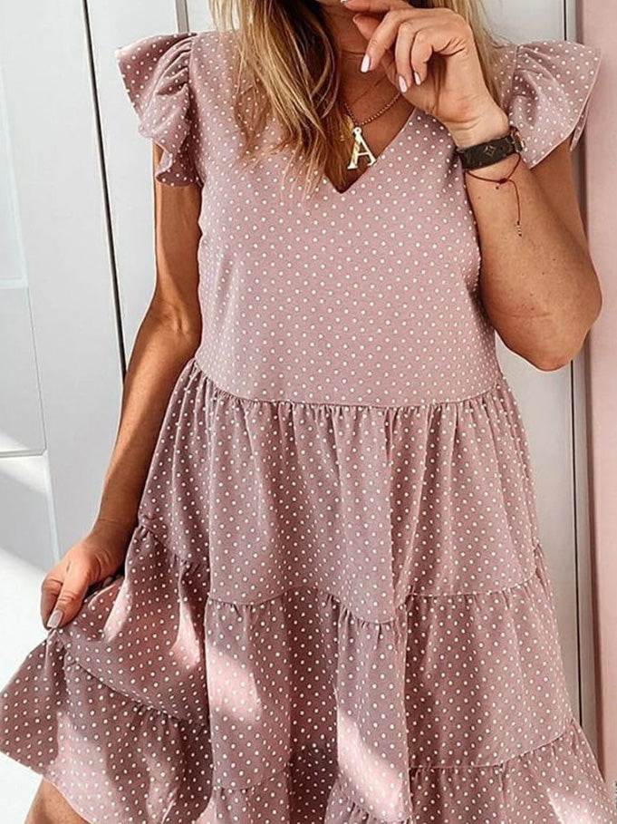 Women's Dresses Polka Dot Print V-Neck Ruffle Mini Dress