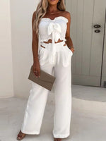 Women's Sets Bow Cropped Top & Wide Leg Pants Two-Piece Set