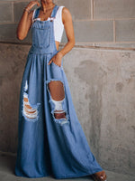 Women's Jumpsuits Loose Shredded Pocket Denim Jumpsuit