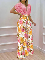 Women's Sets Doll Sleeve Top & Printed Wide Leg Pants Two Piece Set