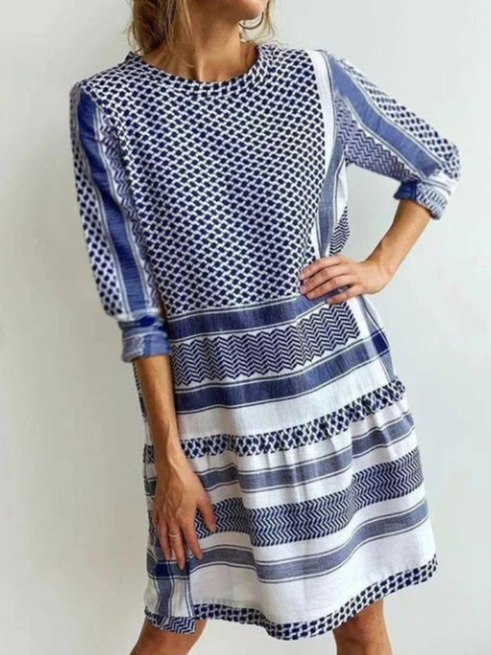 Women's Dresses Casual Stripe Print Mid Sleeve Mini Dress