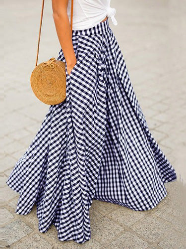 Women's Skirts High Waist Check Print Pocket Skirt