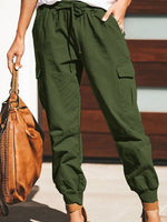 Women's Pants Solid Casual Pocket Belted Cargo Pants