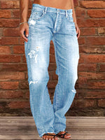 Women's Jeans Stretch Ripped Washed Casual Straight Jeans