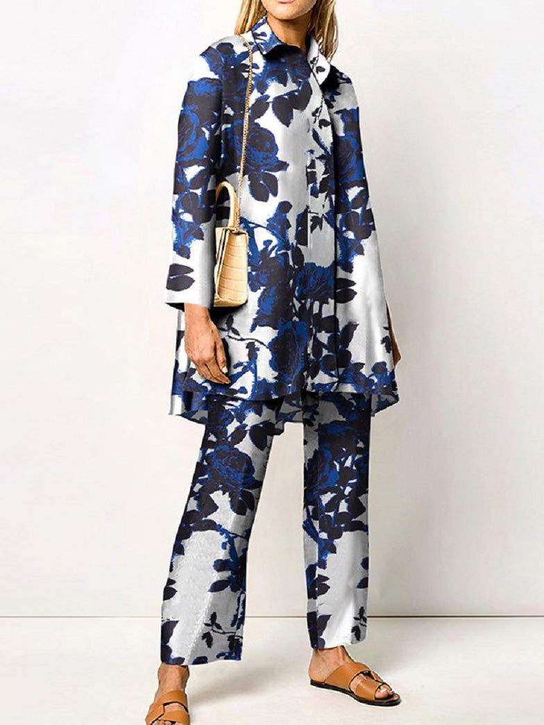 Women's Sets Printed Long Sleeve Shirt & Pants Two Piece Set