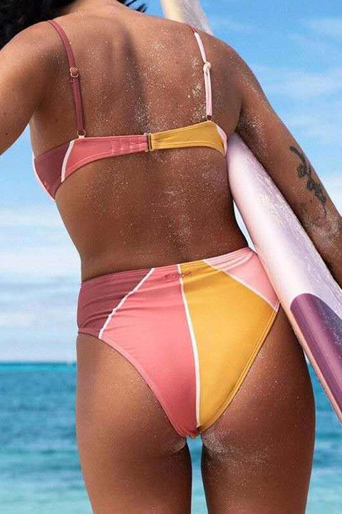 Color Block High Waist Bikini Set