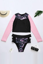 Hollow Floral Long Sleeve Bikini Set