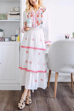 Embroidery Pom Pom Maxi Dress