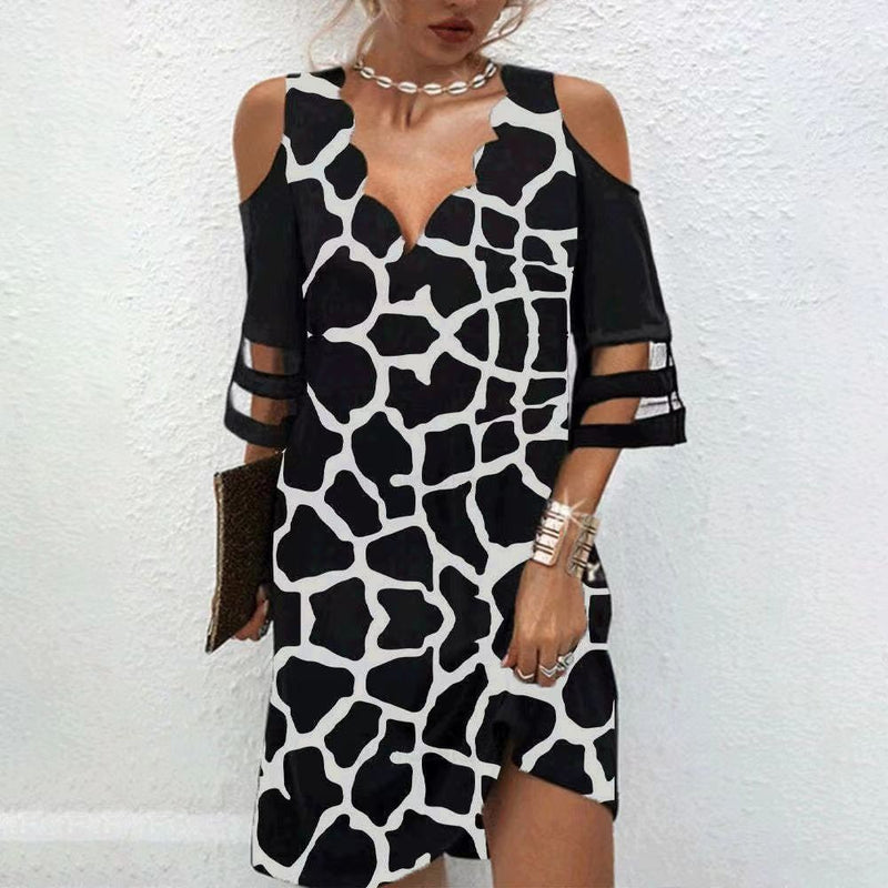 Fashion Women&#39;s Bodycon Off Shoulder V-Neck Mini Dress Sexy Summer Beach Party Vestidos Casual Loose Boho Flora Print Dresses