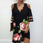 Fashion Women&#39;s Bodycon Off Shoulder V-Neck Mini Dress Sexy Summer Beach Party Vestidos Casual Loose Boho Flora Print Dresses