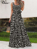 Summer Women Dress 2022 Elegant Party Sleeveless Maxi Dress Celmia Sexy Bohemian Leopard Print Vestidos Casual Swing Sundress