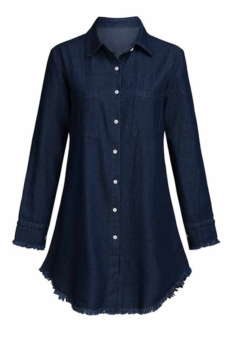 Florcoo Loose Button Design 4 Colors Denim Dress