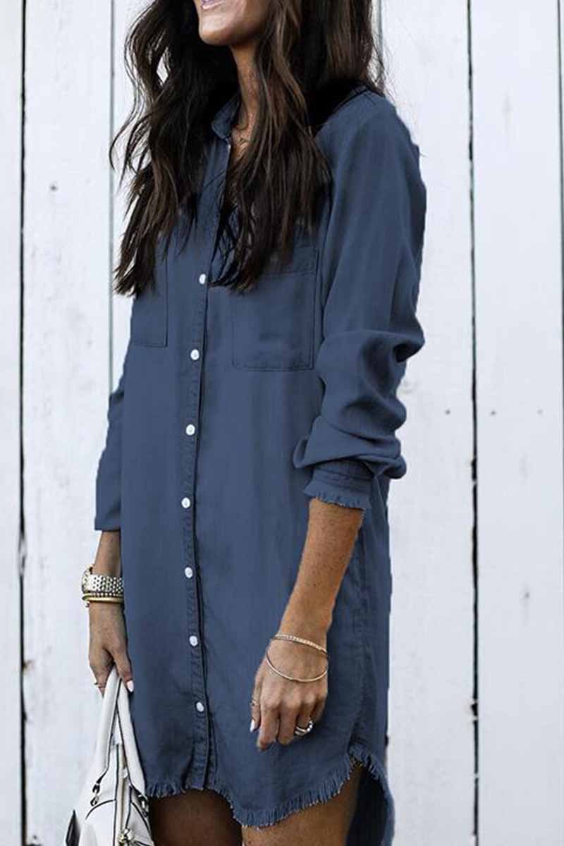 Florcoo Loose Button Design 4 Colors Denim Dress