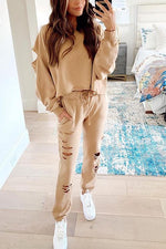 Borken Hole Hoodie Pants Set