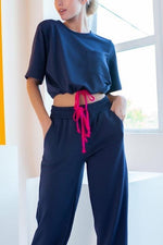 Drawstring Crop Top Pants Set