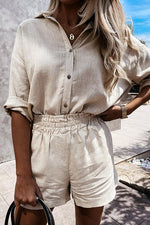 Linen Button Shirts Shorts Sets