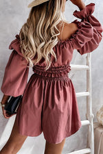 Off Shoulder Puff Sleeve Crop Shorts Set