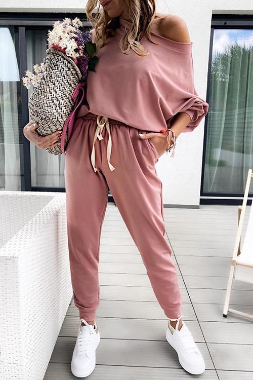 Dew Shoulder Loose Hoodie Pants Set