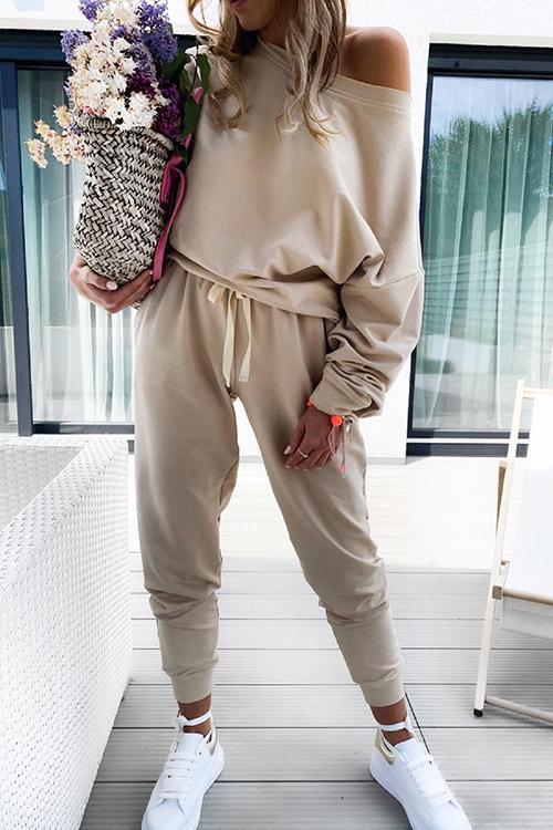 Dew Shoulder Loose Hoodie Pants Set