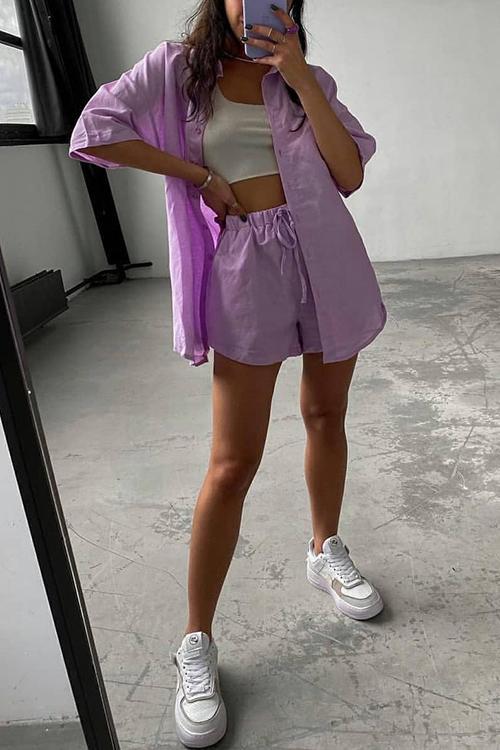 Button Half Sleeve Shirt Shorts Set