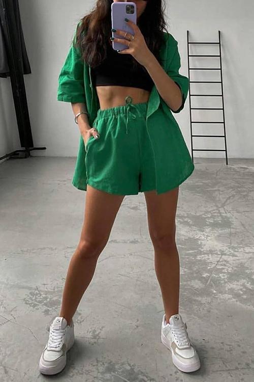 Button Half Sleeve Shirt Shorts Set