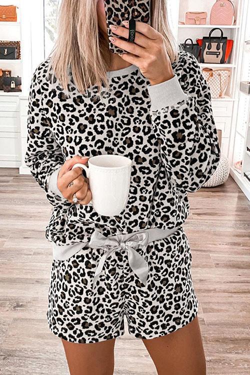 Leopard Print T Shirt Shorts Lounge Set