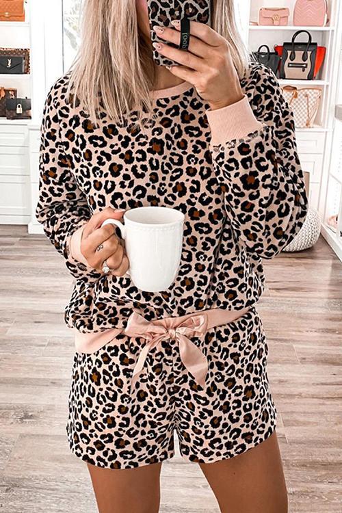 Leopard Print T Shirt Shorts Lounge Set