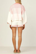 Gradient Stripe Puff Sleeve Sweater Shorts Set