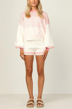 Gradient Stripe Puff Sleeve Sweater Shorts Set