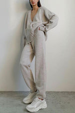 Knit Button Cardigan Crop Tank Drawstring Pants Set