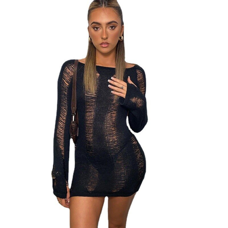 Cut Out Long Sleeve Backless Bodycon Mini Dress