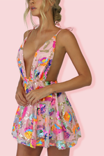 Rainbow Sequin Open Back Slip Mini Dress