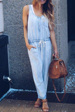 Slim Casual Waistband Denim Jumpsuit