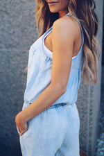 Slim Casual Waistband Denim Jumpsuit