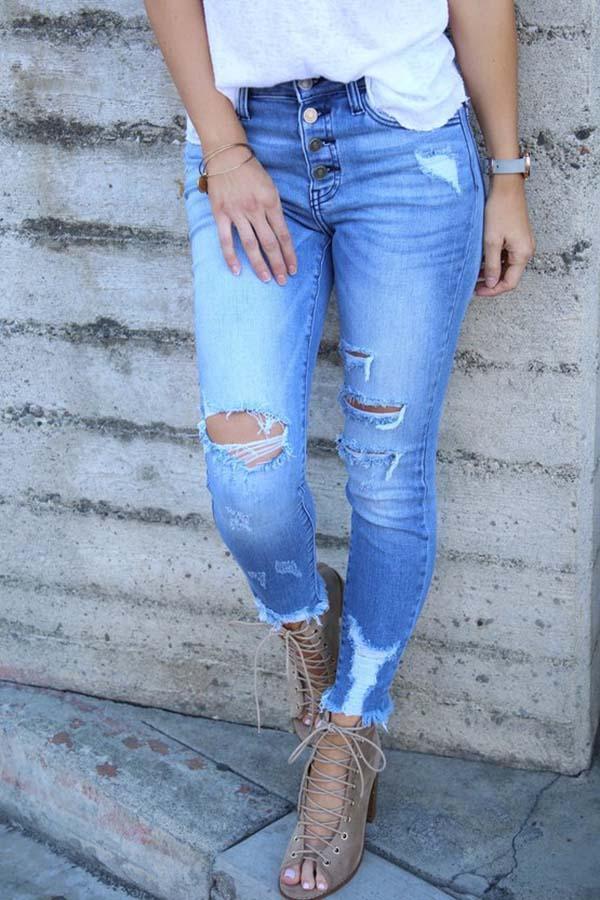 Washed Holes High-waist Skinny Jeans