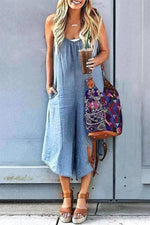 Sleeveless V-neck Wide Leg Denim Jumpsuit