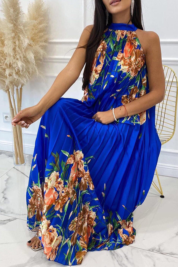 Life In Floral Pleated Halter Neck Maxi Dress