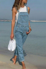 Solid Color Loose Denim Overalls