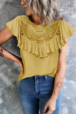 Shelly Casual Lace Patchwork Short Sleeve Blouse