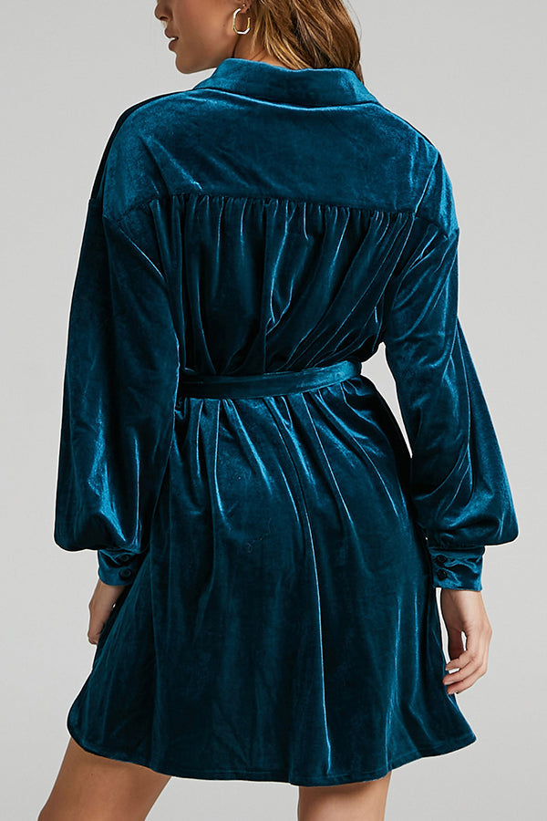 Time To Impress Velvet Belted Shirt Dress